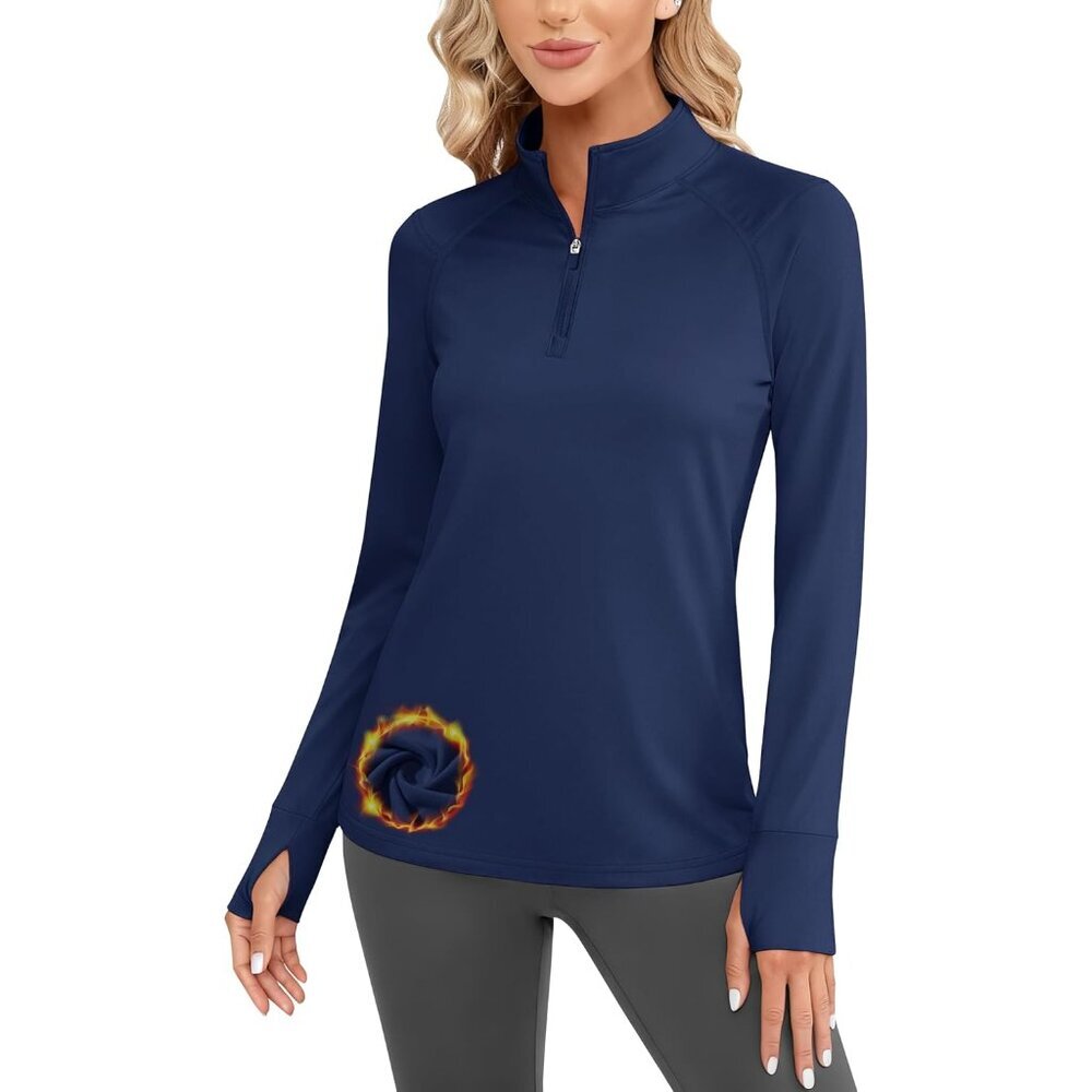 Women's Micro Fleece Quarter Zip Running Thermal Long Sleeve Top